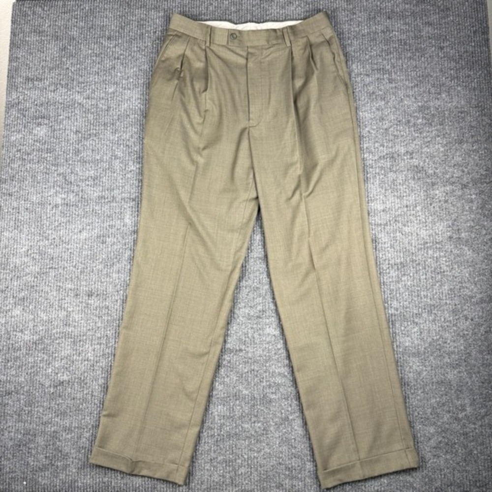 Braggi Louis Raphael Dress Pants Mens 32x31.5 Beige‎ Cuffed Pleated Trousers